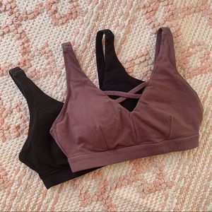 {SET} Black and Purple Pact Criss Cross Organic Cotton Low Impact Sports Bras XS
